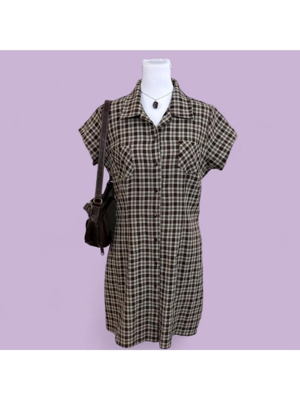 90s plaid grunge button front mini dress